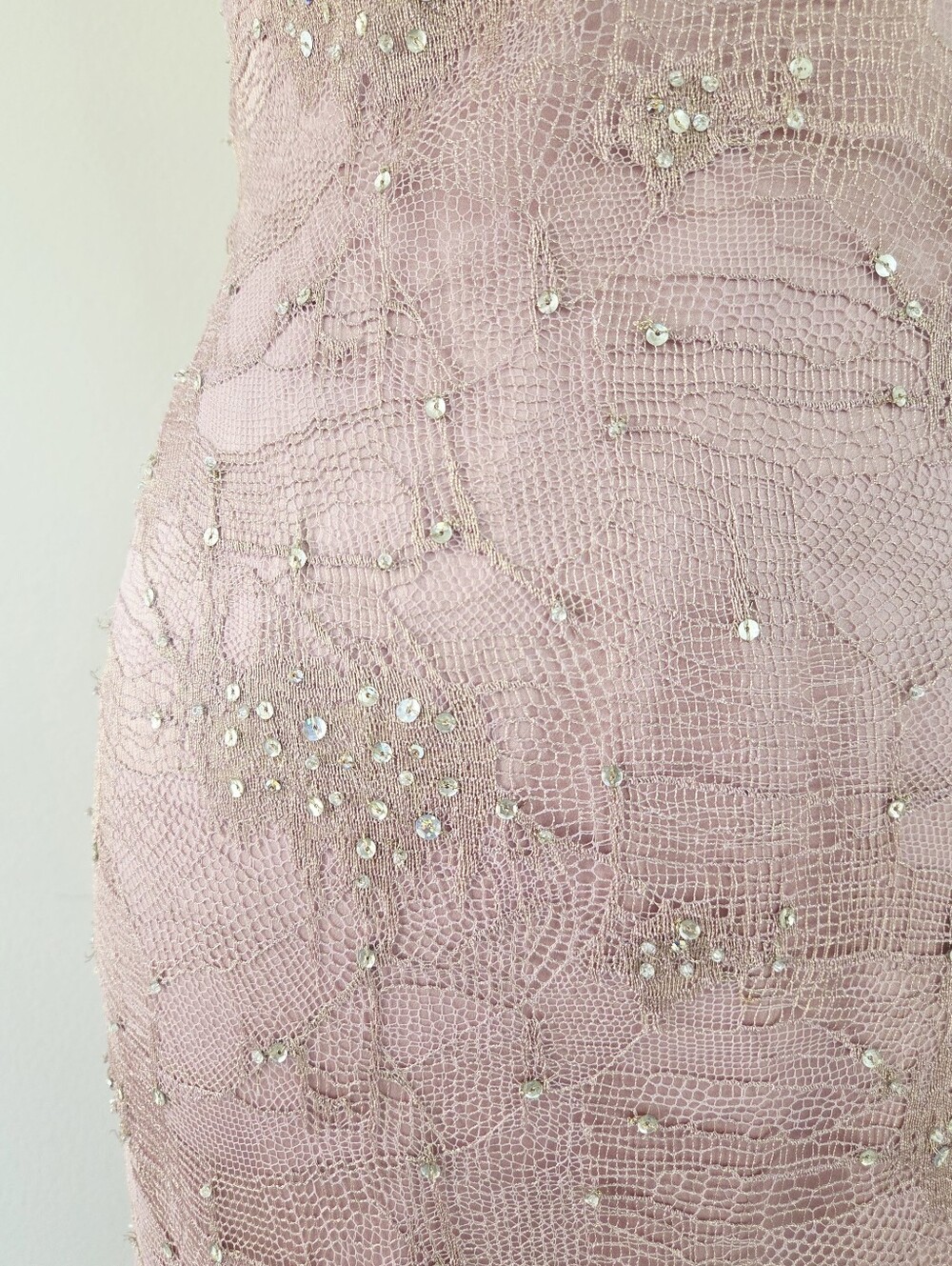 Vintage Victoria Royal Spiderweb Lace Sequin Dress With Scarf Dusty Pink Size 8 - Picture 6 of 8